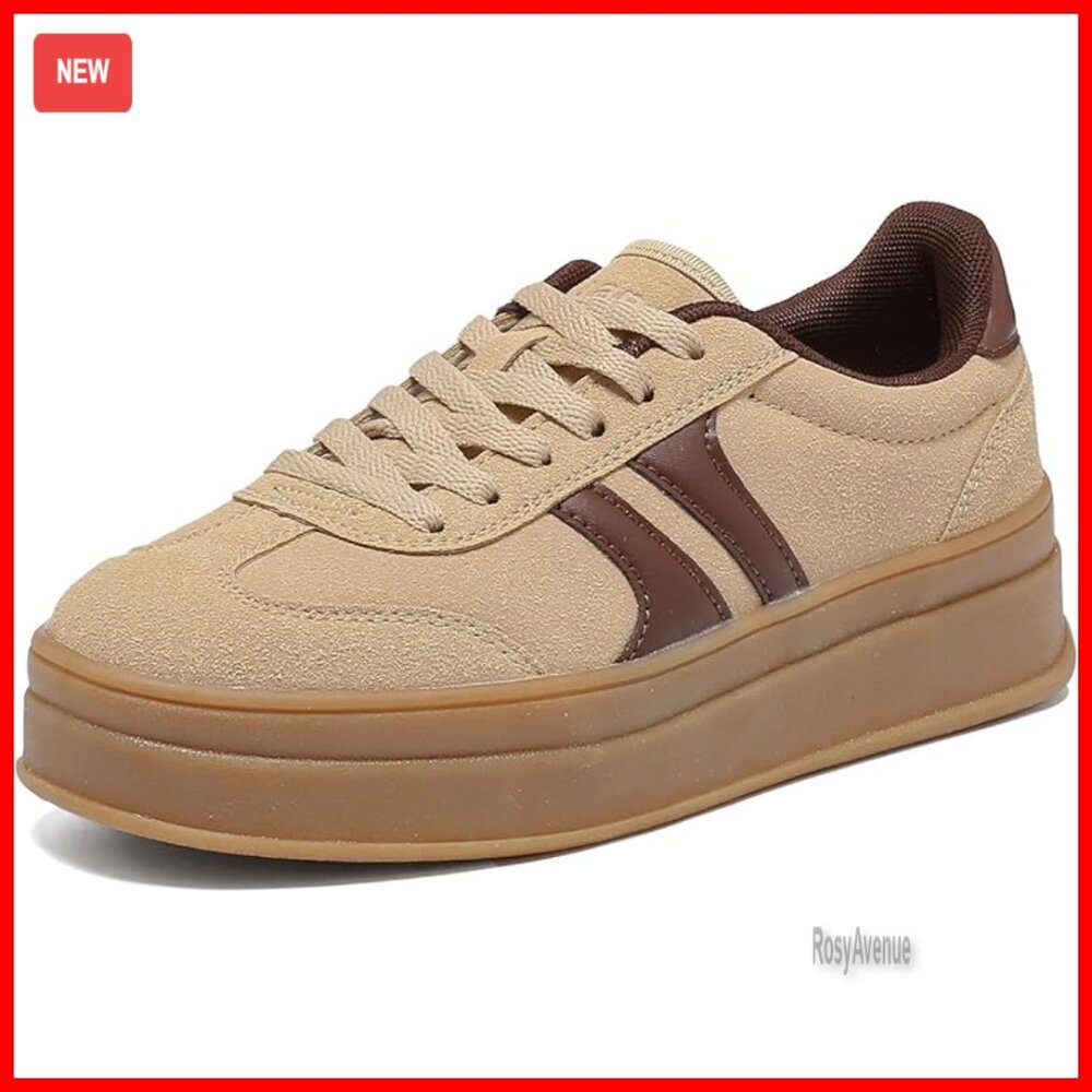 Platform Sneakers with Anti-Slip Rubber Sole, Lace-Up Walking Shoes